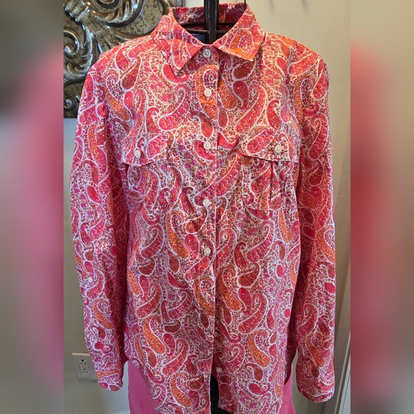 Tommy Hilfiger Tops - Tommy Hilfiger Paisley Orange Pink Button Down Large